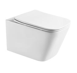 Унитаз подвесной Aquatek Либра, белый, горизонтальный (в стену) выпуск, с быстросъемным сиденьем микролифт, дюропласт, безободковый, смыв торнадо, под скрытый бачок