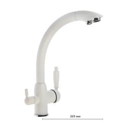 Смеситель для кухни/мойки Accoona, с подключением к фильтру с питьевой водой, однорычажный, поворотный, керамический, длина излива 269 мм, латунь, цвет белый