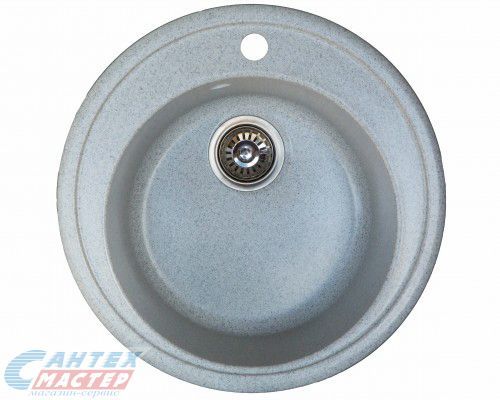 Мойка Novell Медея MR01, 50,2х50,2 см, врезная, с сифоном, из искусственного камня, круглая, цвет серый, отверстие под смеситель, слив-перелив, для кухни, встроенная/встраиваемая в столешницу