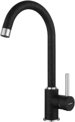 Смеситель для кухни/мойки GranFest, однорычажный, керамический картридж, высокий, с поворотным изливом, длина 180 мм, латунь, цвет черный