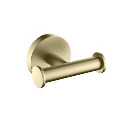 Крючок двойной Aquatek Оберон настенный, нержавеющая сталь/латунь, форма округлая, для полотенец/халатов в ванную/туалет/душевую кабину, цвет шлифованное золото