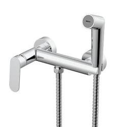 Смеситель с гигиеническим душем Splenka S41.51, настенный, однорычажный, керамический, без излива, с гибким шлангом/лейкой, латунь, цвет хром