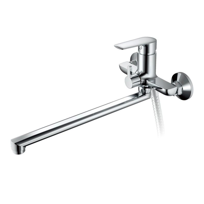 Смеситель для ванны/душа HAIBA однозахватный, хромированный, настенный, излив длинный 391 мм, поворотный, латунь, цвет хром