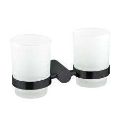 Стакан с держателем Haiba, двойной, настенный, цвет-черный, нержавеющая сталь/стекло, форма округлая, для душа/ванны/зубных щеток, в ванную комнату