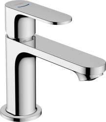 Смеситель для раковины Hansgrohe Rebris S 80 CoolStart, однорычажный, фиксированный излив, длина излива 12,1 см, керамический, латунь, цвет хром, со сливным гарнитуром