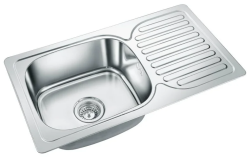 Мойка EMAR 76х42 см, врезная, из нержавеющей стали, прямоугольная, цвет глянцевая, без отверстия под смеситель, слив-перелив, с крылом, оборачиваемая, для кухни