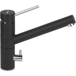 Смеситель для кухни/мойки Longran Sprint Universal, с подключением к фильтру/биканальный, однорычажный, поворотный излив, керамический картридж, низкий, длина излива 200 мм, латунь, цвет оникс