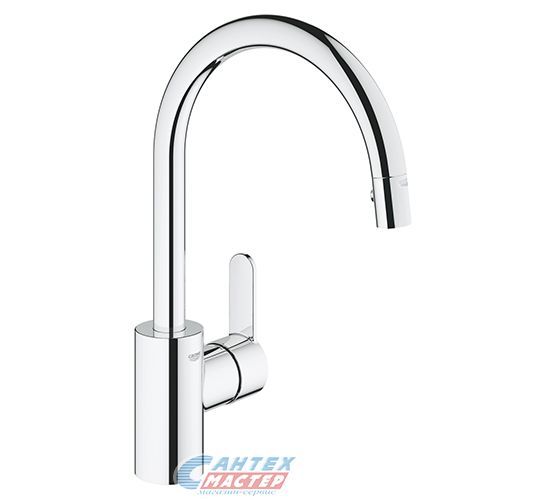 Смеситель для кухни/мойки Grohe Eurostyle Cosmopolitan однорычажный, керамический, с поворотным выдвижным изливом, длина 217 мм, латунь, цвет хром, кухонный, хромированный, вертикальный, однорукий, одноручный, однозахватный, одноручковые, кран
