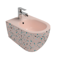 Биде ISVEA Infinity Terrazzo, подвесное, 365х530х400 см, цвет лососевый матовый, керамика, округлое, горизонтальный выпуск (прямой/в стену), слив-перелив, 1 отверстие для смесителя