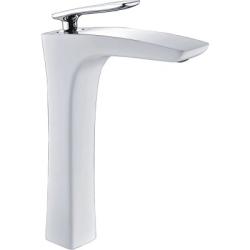 Смеситель для умывальника ROSE однорычажный, неповоротный, высокий. длина 189 мм, латунь, цвет белый/хром