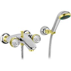Смеситель для ванны/душа Migliore Axo Swarovski, настенный, двухвентильный, неповоротный, длина 100 мм, керамический, латунь, цвет хром/золото