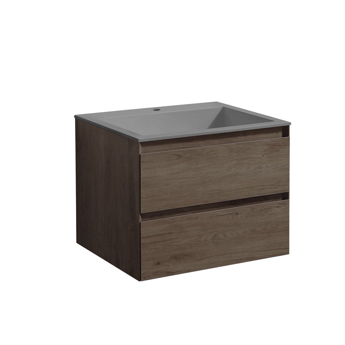 Тумба/база под раковину Vincea Luka 600 R.Oak, 59,4х47,6х47 см, навесная, цвет темный дуб, 2 выдвижных/выкатных ящика, ЛДСП, шкаф/шкафчик подвесной, прямоугольная