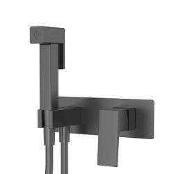 Смеситель с гигиеническим душем Splenka S01.52.09 встраиваемый, однорычажный, керамический, без излива, с гибким шлангом/лейкой, латунь/пластик, цвет графит