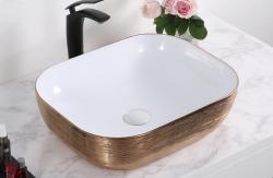 Раковина для ванной CeramaLux NC D1333H132  45,5х13,5х32 накладная, прямоугольная, керамическая/фарфоровая, цвет белый/медь, без отверстия под смеситель, без слива-перелива