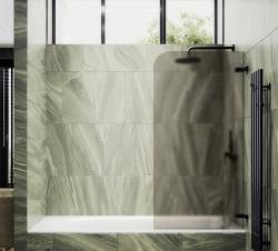 Душевая шторка на ванну MaybahGlass, 140х70,5 см, бронзовое матовое стекло/профиль черный, поворотная, закаленное стекло 6 мм, плоская/панель, правая/левая, правосторонняя/левосторонняя, универсальная