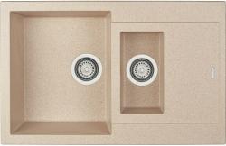 Мойка кухонная Longran Amanda, 78х50х20 см, две чаши, врезная, искусственный гранит, прямоугольная, цвет саббиа, без отверстия под смеситель, с крылом, слив-перелив, врезная в столещницу, для кухни