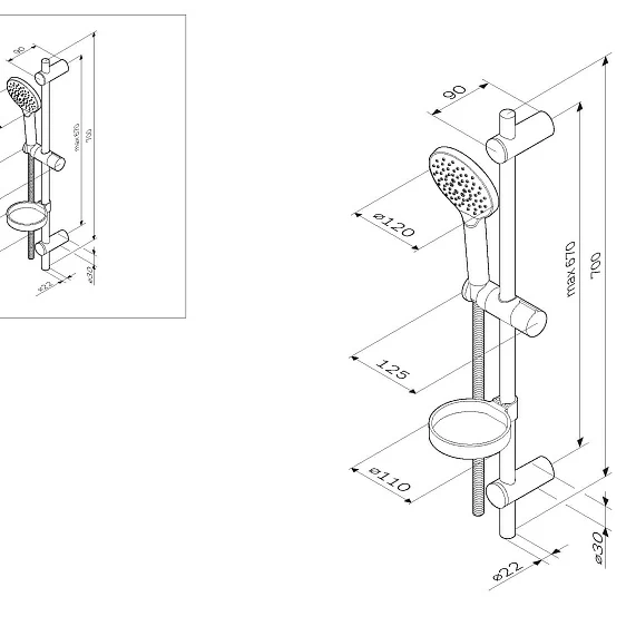 Душевой гарнитур AM.PM Like F0180064 штанга/душевой шланг, лейка 3 режима, цвет хром, нержавеющая сталь/ABS-пластик