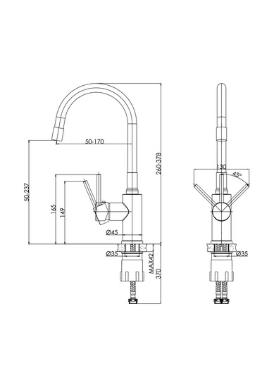 Смеситель для кухни/мойки Cersanit Melar однорычажный, поворотный/гибкий излив, керамический, высота 237 мм, длина 220 мм, нержавеющая сталь/силикон, цвет сатин/черный
