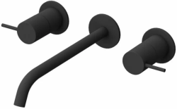 Смеситель для раковины Cezares Leaf, встраиваемый, двухвентильный, длина излива 220 мм, неповоротный, керамический, латунь, цвет черный матовый, с донным клапаном, внутренний/скрытый монтаж