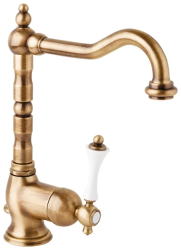 Смеситель для раковины Cezares Margot, однорычажный, высокий, длина излива 180 мм, поворотный, керамический, латунь, цвет бронза, с донным клапаном