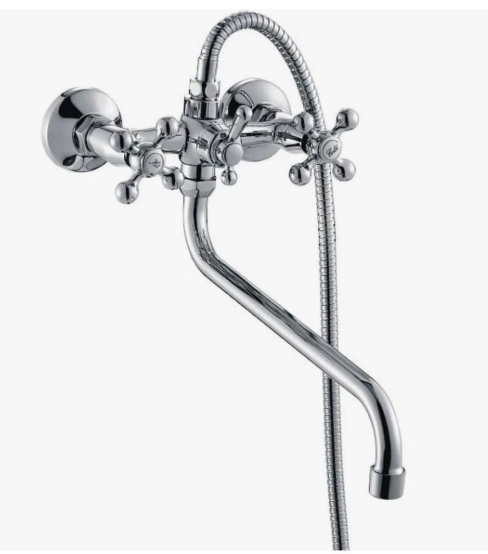 Смеситель для ванны/душа HAIBA CRON двухвентильный, хромированный, настенный, излив длинный 350 мм, поворотный, силумин, цвет хром