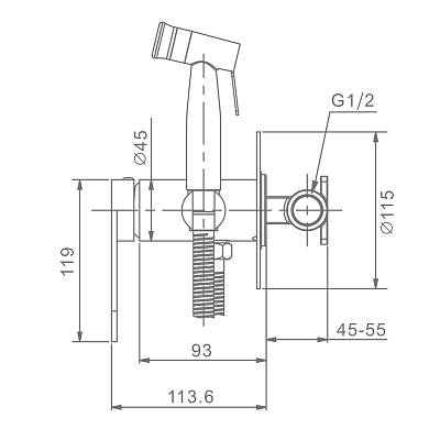 Смеситель с гигиеническим душем Raglo R10.52.03 встраиваемый, однорычажный, керамический, без излива, с гибким шлангом/лейкой, нержавеющая сталь, цвет сатин золотой