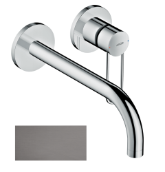 Смеситель для раковины Axor Uno, однорычажный, с рукояткой-петлей, настенный/встраиваемый, скрытого монтажа, фиксированный излив, длина излива 22,5 см, керамический, латунь, цвет шлифованный черный хром, отдельные розетки, незапираемый сливной набор