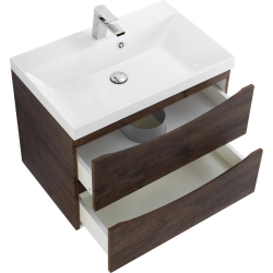 Тумба под раковину BelBagno Marino 70, 70х60х45 см, подвесная, 2 выдвижных ящика, МДФ, цвет: дуб темный, шкафчик навесной, механизм доводчика, прямоугольная