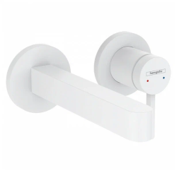Смеситель для раковины Hansgrohe Finoris, скрытого монтажа, встраиваемый/настенный, однорычажный, фиксированный излив, длина 16,8 см, керамический, латунь, цвет матовый белый, незапираемый сливной набор