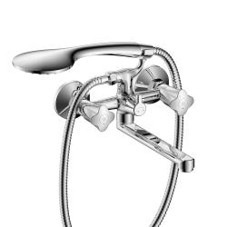 Смеситель для ванны/душа Wesnaart Kamila с изливом, двухвентильный, керамический, настенный, излив поворотный 20 см, с гибким шлангом