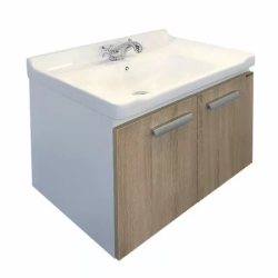 Тумба с раковиной Comforty Рига 70, 72х55х47 см, подвесная, 2 распашные дверцы, ЛДСП/МДФ, прямоугольная, цвет- дуб сонома/раковина COMFORTY 9335-70, прямоугольная, цвет белый, встраиваемая
