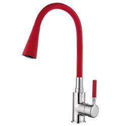 Смеситель для кухни/мойки LEDEME, однорычажный, поворотный, латунный, гибкий излив, латунь, цвет красный/хром