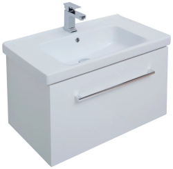 Тумба/база под раковину Dreja BIG INN 80 см, подвесная, цвет: белый глянец, 1 ящик + выдвижной внутренний ящик, ЛДСП/МДФ, шкаф/шкафчик подвесной, (подходит раковина для тумбы Dreja MyJoys Гармония 80х46,6 (640207)