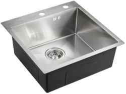 Мойка EMAR 50х50 см, врезная, из нержавеющей стали, квадртаная, цвет сатин, с отверстием под смеситель, слив-перелив, без крыла, для кухни, универсальная, врезная под столешницу/над столешницей, для кухни