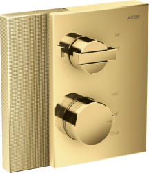 Смеситель для душа Axor Edge, с запорным вентилем, термостатический, с алмазной огранкой, скрытого монтажа, настенный, без излива/шланга/лейки, квадратный, латунный, цвет полированное золото, с термостатом