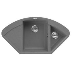 Мойка кухонная Omoikiri Sakaime 105C-PL, две чаши, 57,5х105,7 см, врезная, из искусственного гранита (Tetogranit), угловая/ассимметричная, цвет платина, без отверстия под смеситель, с крылом слева,, слив-перелив, врезная в столещницу, для кухни