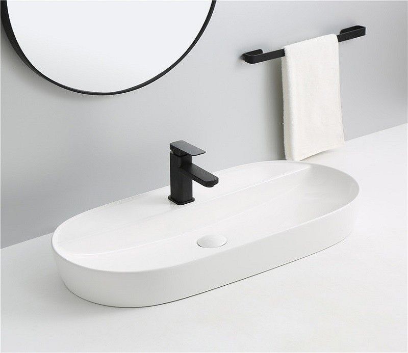 Раковина для ванной CeramaLux D1347 82х14х41 накладная, овальная, керамическая/фарфоровая, цвет белый, с отверстием под смеситель, без слива-перелива