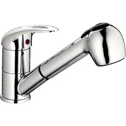 Смеситель для кухни/мойки LEDEME L6002-B однорычажный, поворотный, керамический картридж, низкий, с выдвижной лейкой, длина излива 189 мм, силуминовый, цвет хром