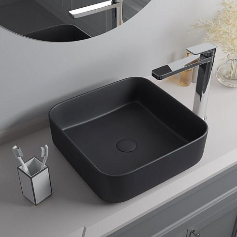 Раковина IDDIS Bridge 39х39х13 см, накладная, квадратная, керамическая/фарфоровая, цвет серый матовый, без отверстия под смеситель, без слив-перелива, умывальник