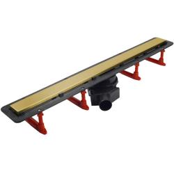 Душевой лоток Pestan Confluo Frameless Line 750 Gold, решетка: с двухсторонней решеткой золото/полая под плитку, для душа в полу, с гидрозатвором, горизонтальный выпуск, нержавеющая сталь