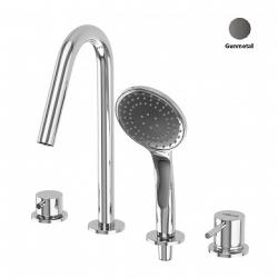 Смеситель для ванны/душа Cezares Leaf, на борт ванны, однорычажный, неповоротный, длина 163 мм, керамический, латунь, цвет Gunmetal PVD