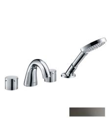 Смеситель для ванны Axor Starck на борт ванны двухвентильный, с рукоятками zero, неповоротный, латунный, длина излива 14 см, керамический, цвет полированный черный хром, с душевым шлангом 110 см/лейкой, на 4 отверстия