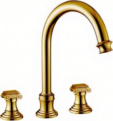 Смеситель для раковины Cezares Aphrodite, на 3 отверстия, двухвентильный, высокий, длина излива 155 мм, поворотный, керамический, латунь, цвет бронза, с донным клапаном