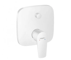 Смеситель для ванны Hansgrohe Talis E скрытого монтажа, настенный/встраиваемый, однорычажный, латунный, без излива, квадратный, керамический, цвет матовый белый, без душевого шланга/лейки, с защитной комбинацией EN1717