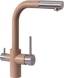 Смеситель для кухни Florentina Кристалл, однорычажный, выдвижной, керамический, с высоким изливом, высота излива 30,8 см, латунь, цвет капучино, с подключением к фильтру чистой воды