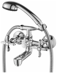 Смеситель для ванны/душа Rossinka, однорычажный, настенный, керамический, неповоротный, с коротким изливом 153 мм, латунь, цвет хром, для ванной