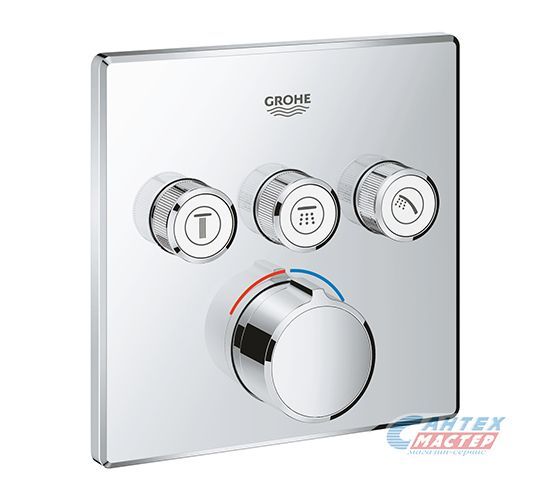 Смеситель для душа Grohe Grohtherm SmartControl термостатический, скрытого монтажа, на 3 выхода, керамический, настенный, без излива/шланга/лейки, латунь хром