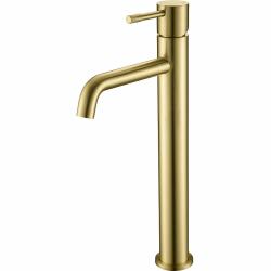 Смеситель для раковины/умывальника Boheme Uno, однорычажный, неповоротный, керамический, высокий, длина излива 145 мм, латунь, цвет золото матовое