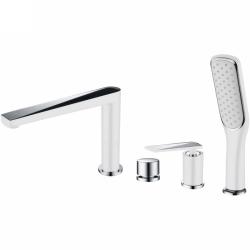 Смеситель для ванны/душа Boheme Venturo, однорычажный, на борт ванны, керамический, неповоротный, длина излива 202 мм, латунь, цвет белый/хром Смеситель для ванны/душа Boheme Venturo, однорычажный, на борт ванны, керамический, неповоротный, длина излива 202 мм, латунь, цвет белый/хром