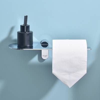 Держатель для туалетной бумаги Raglo R300.03 без крышки, с полочкой для телефона, цвет хром, настенный, нержавеющая сталь, форма овальная, для туалета/ванной